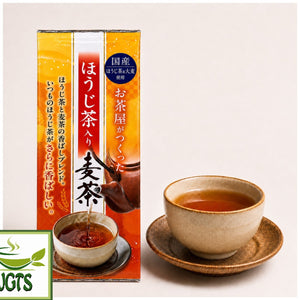 (HISHIWAEN) - Roasted Green Tea & Barley - Package and fresh brewed cup of tea