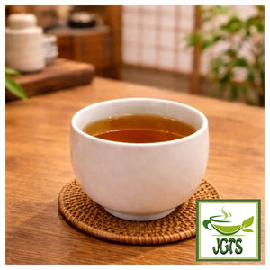 ITO EN Everyday Roasted Green Tea Houjicha - Brewed in white cup in tearoom