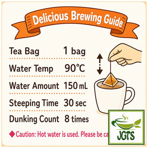 Kunitaro Moomin Decaffeinated Houjicha Roasted Green Tea Bags - Instructions how to brew (E)
