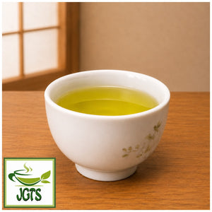 (Meiyo) Shizuoka Green Tea Bags with Matcha - Cup of brewed green tea