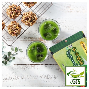 Morihan Uji Matcha Sweet Green Tea - Served in glasses with package