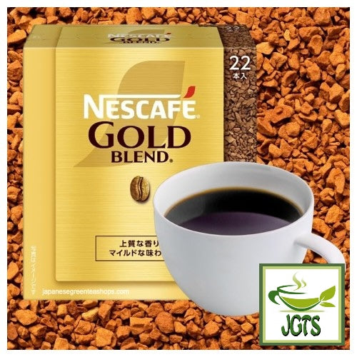 Nescafe Gold Blend Black Instant Coffee 22 Sticks - Brewed in cup and box