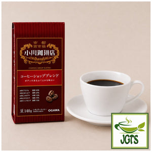 (Ogawa Coffee Shop) - Shop Blend Coffee Beans - Package and cup of brewed coffee in cup