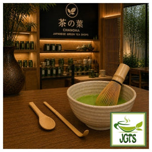 Tea Ceremony Set (Chasen, Chasaku, Tea Spoon) - set in use at teashop