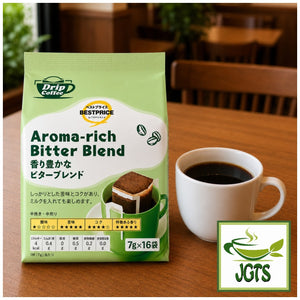 Top Value . Aroma Rich Bitter Blend Drip Coffee - Product and cup of coffee