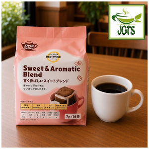 Top Value . Sweet Aromatic Mellow Blend Drip Coffee - Product and cup of coffee