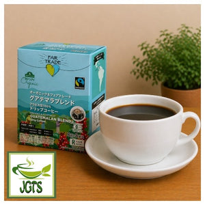 Top Value Green Eye Organic & Fairtrade 100% Guatemala Blend Drip Coffee - Product and cup of coffee