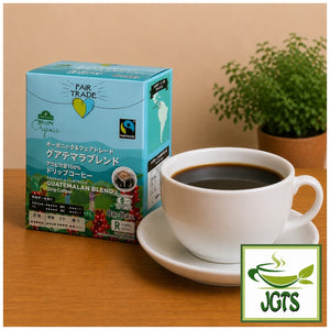 (Top Value) Green Eye Organic & Fairtrade 100% Guatemala Blend Drip Coffee - Product and cup of coffee