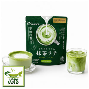 Tsuboichi Uji Matcha Latte - Package and hot and iced matcha latte