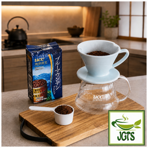 (UCC) - Coffee Exploration Blue Mountain Blend Ground Coffee - Package and pot