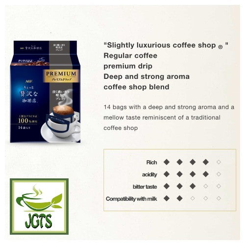 (AGF) Slightly Luxurious Coffee Shop Premium Drip Deep and Strong Aroma Blend (14 Pack) - Flavor chart