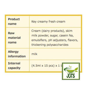 Key Creamy Fresh Cream Coffee Creamer 15 Servings (67.5 grams) Ingredients