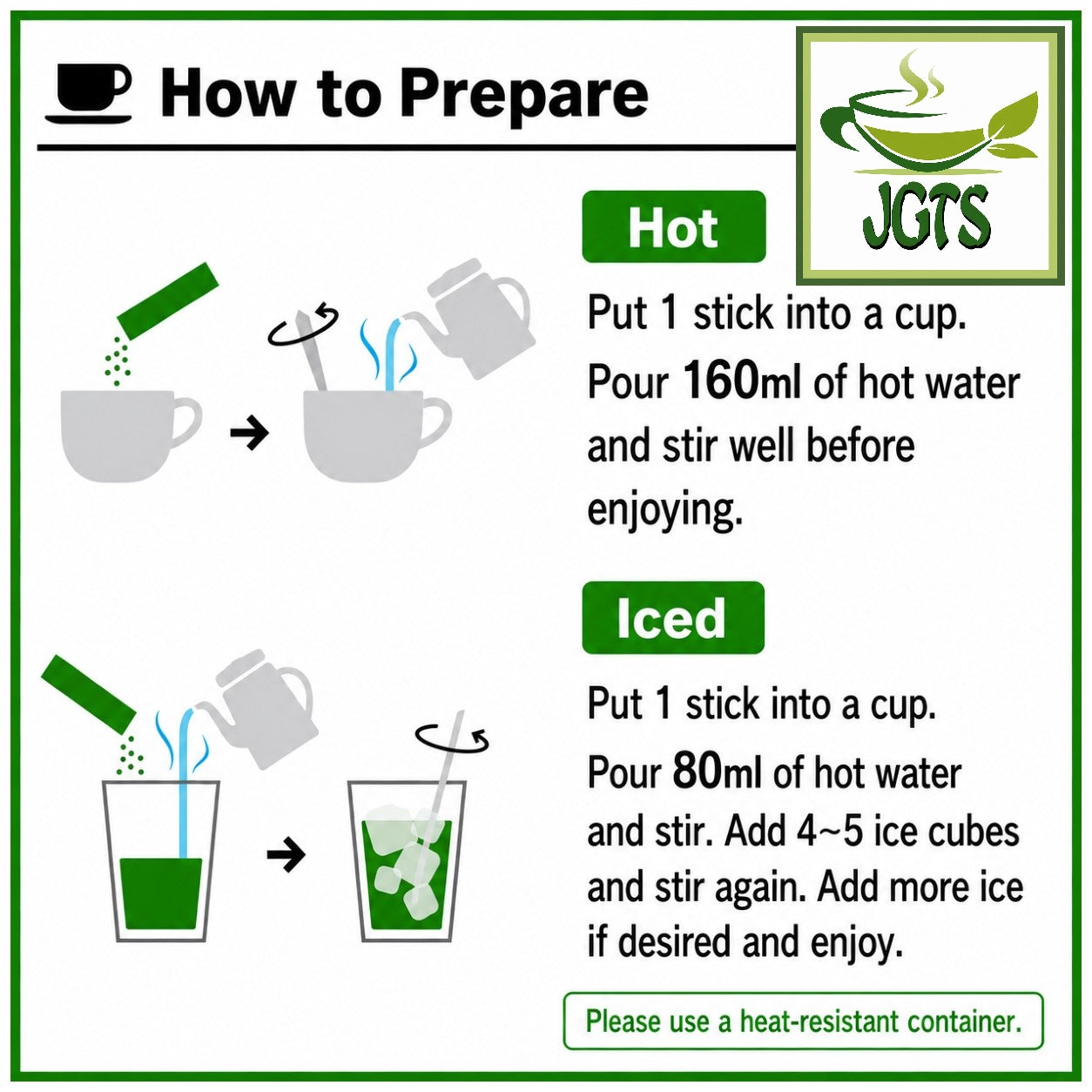 AGF - Blendy Cafe Latory Matcha Latte 6 Sticks - Instructions how to Brew (E)