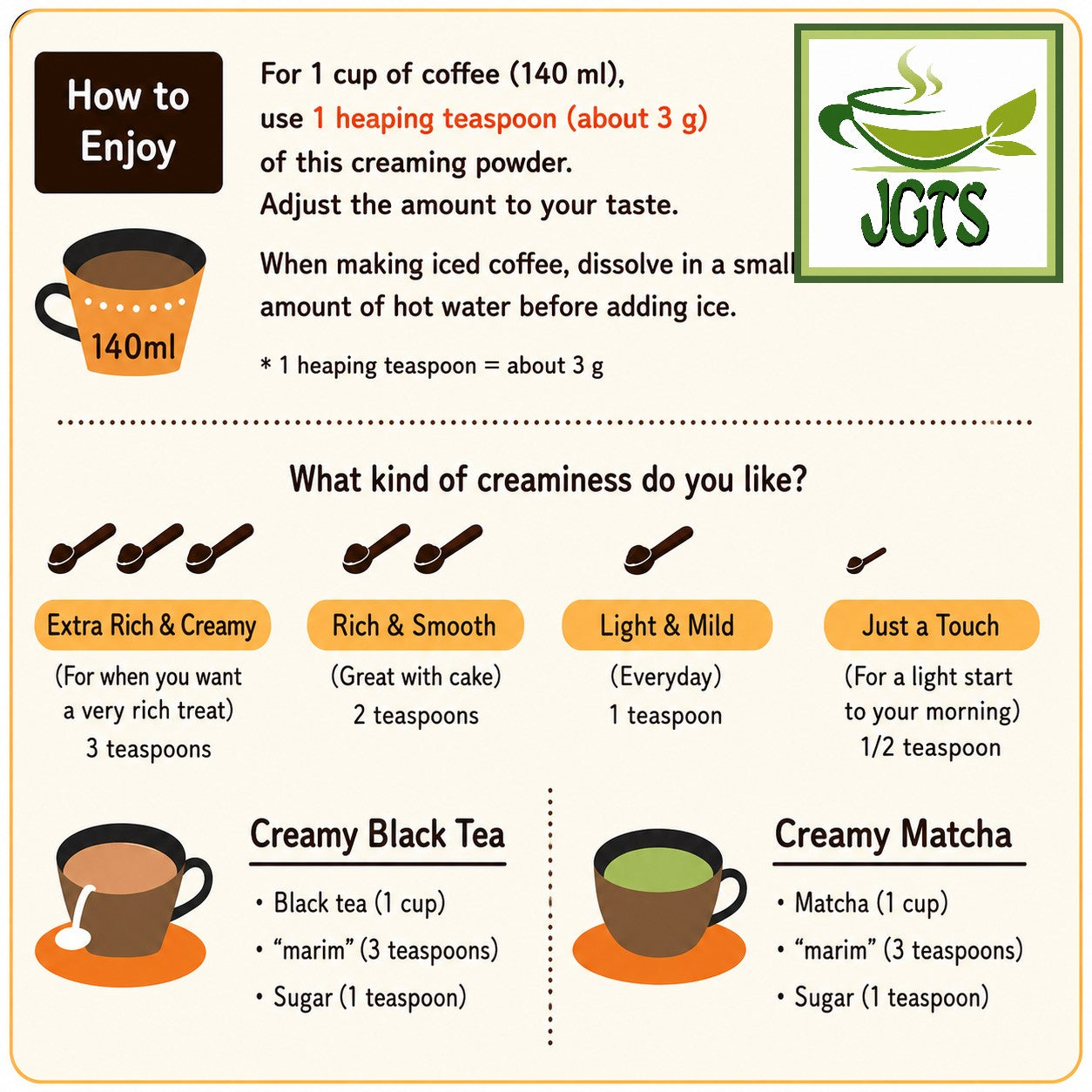 AGF Marim Creaming Powder Coffee Milk - Instructions to use Marim creamer (E)