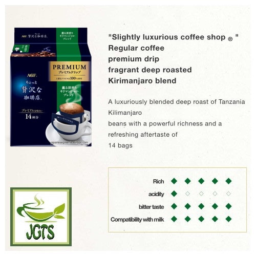 AGF Slightly Luxurious Coffee Shop Premium Drip Deep Roasted Kilimanjaro Blend (14 Pack) - Flavor chart