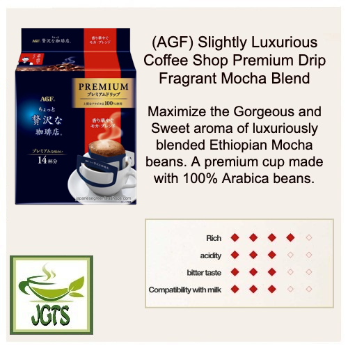 AGF Slightly Luxurious Coffee Shop Premium Drip Fragrant Mocha Blend (14 Pack) - Flavor chart