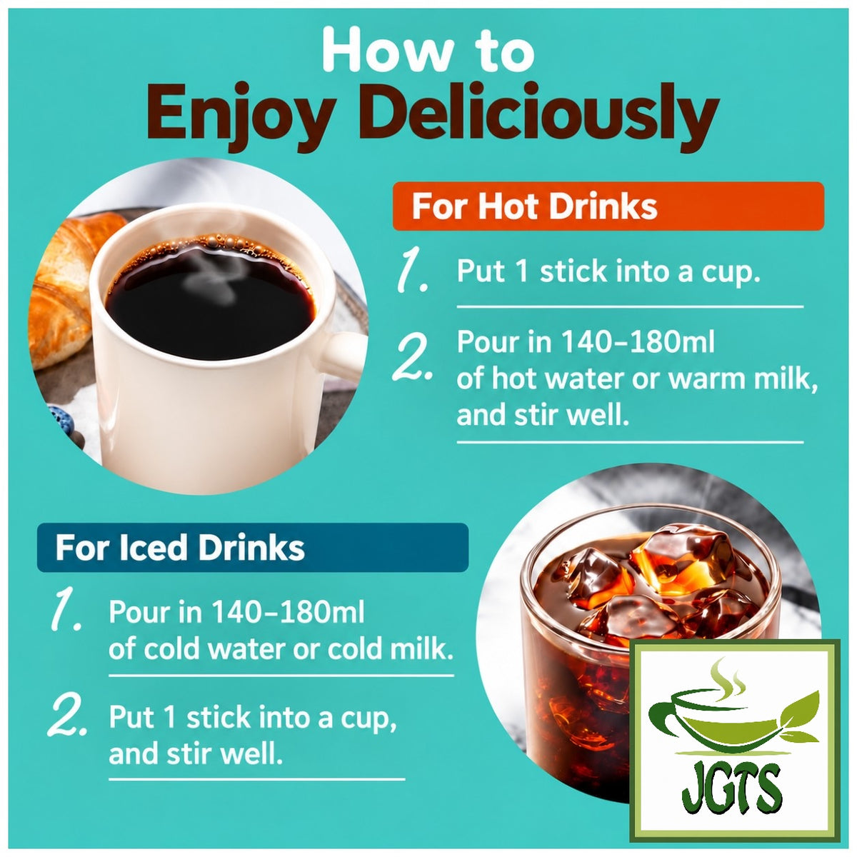 (AGF) - Blendy Barley and Coffee Instant Coffee Sticks - Instructions to brew coffee barley sticks (E)