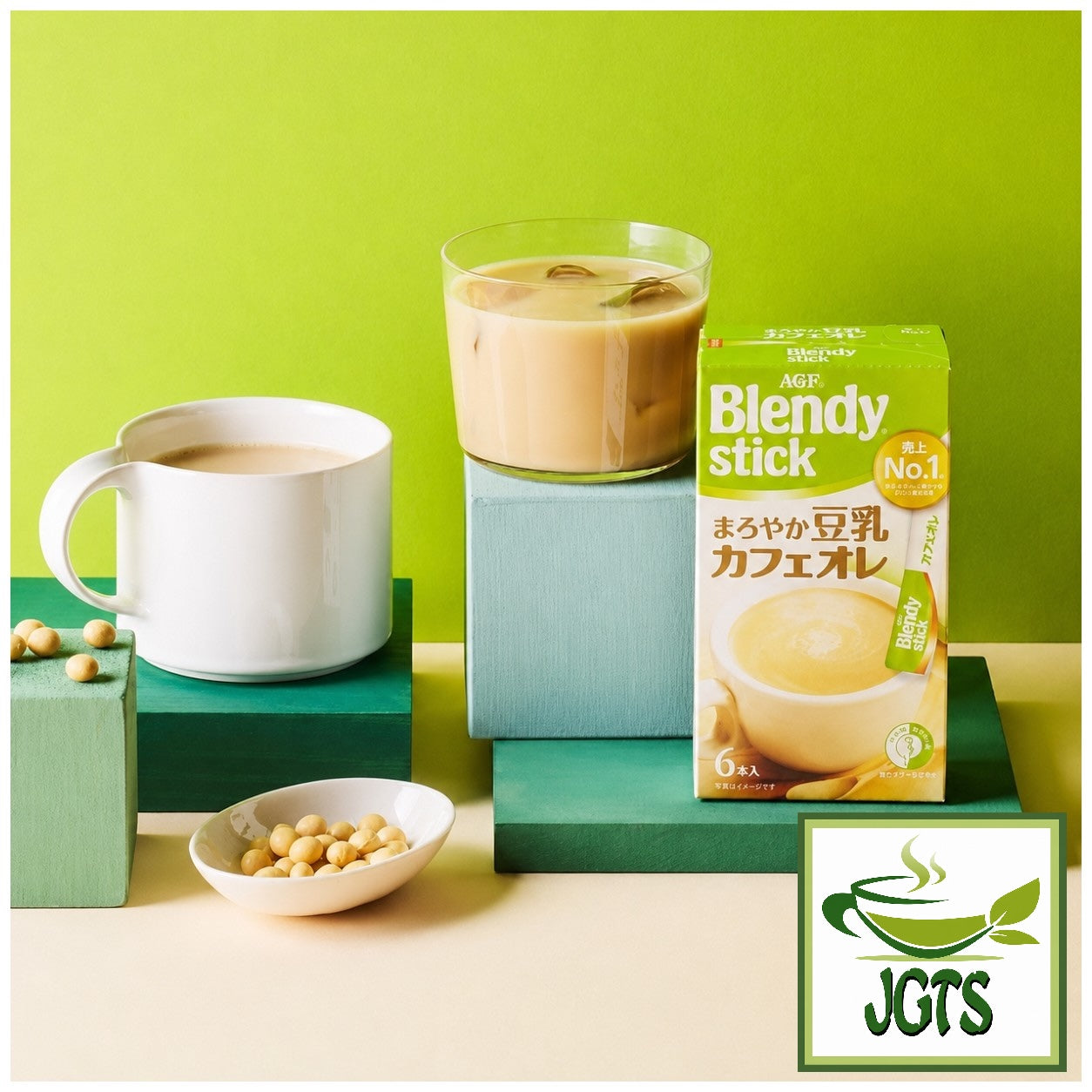 (AGF) - Blendy Stick Mellow Soy Milk Cafe Au Lait Instant Coffee - Package and brewed in cup