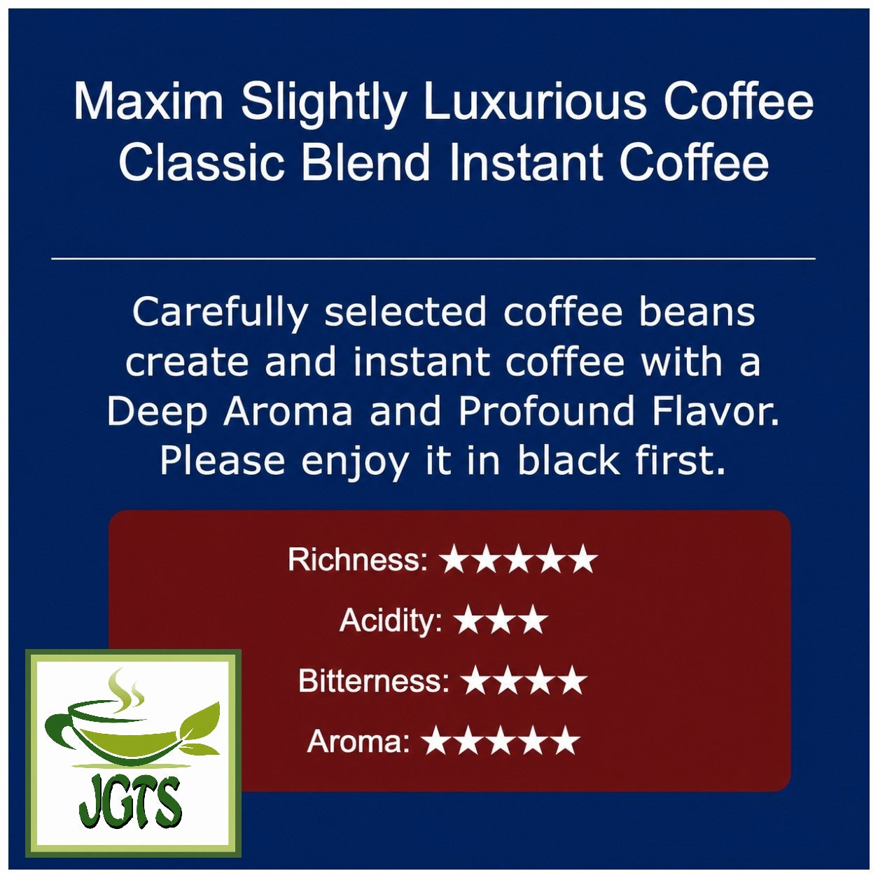 (AGF) - Luxurious Coffee Shop Classic Blend Instant Coffee (Jar) - Flavor chart English