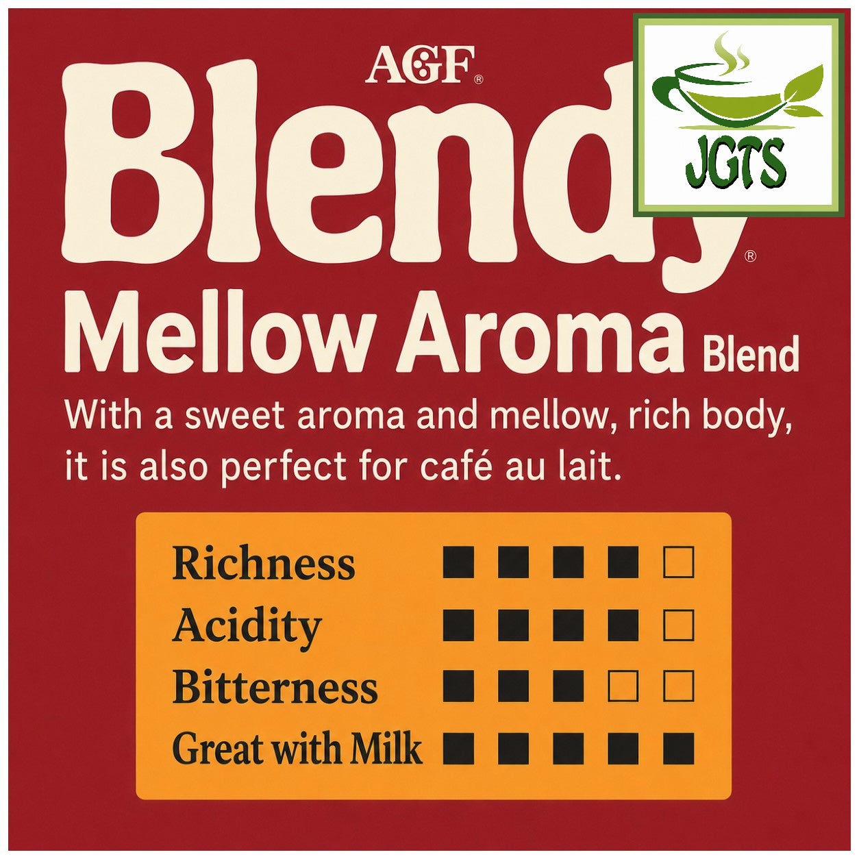 (AGF) . Blendy Mellow Aroma Blend Instant Coffee - Flavor chart English