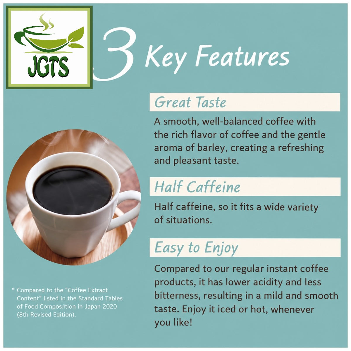 (AGF) Blendy Barley and Coffee Instant Coffee Sticks - 3 key features (E)