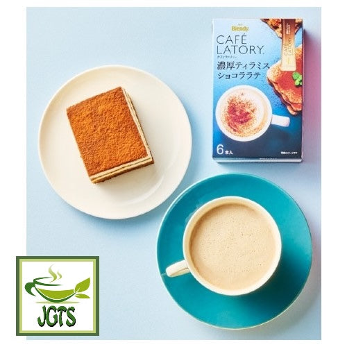 (AGF) Blendy Cafe Latory Rich Tiramisu Chocolate Latte - Box, cup and tiramisu