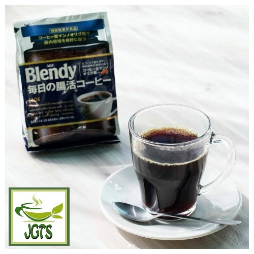 (AGF) Blendy Daily (Intestinal) Blend Instant Coffee - Package and fresh brewed cup