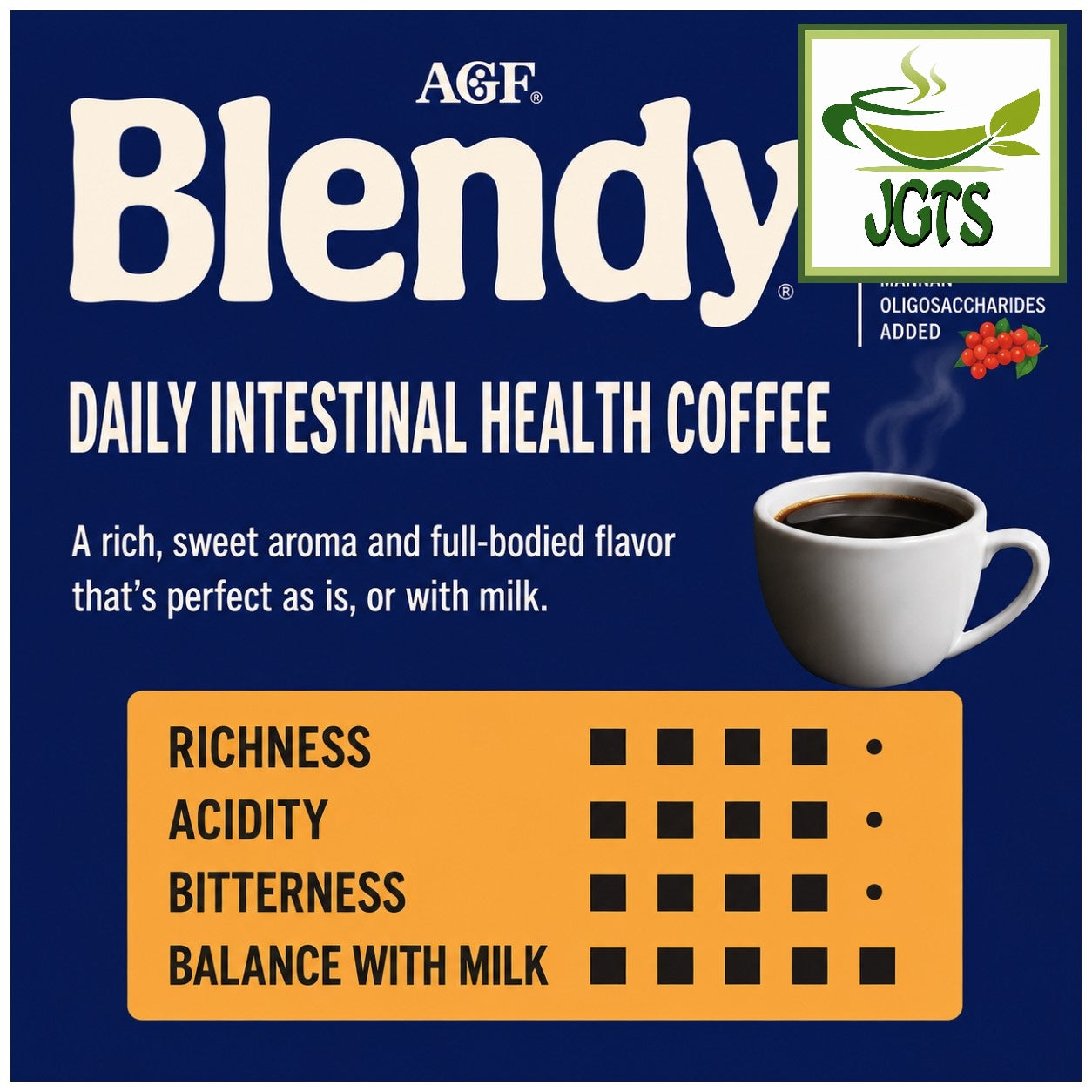 (AGF) Blendy Daily (Intestinal) Blend Instant Coffee Sticks - Flavor chart English