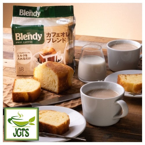 (AGF) Blendy Drip Coffee Cafe Au Lait Blend (18 Pack) - Package and brewed in cup