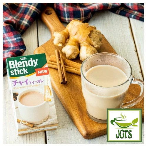 (AGF) Blendy Stick Chai Tea Ole 6 Sticks - Box and cup of Chai tea
