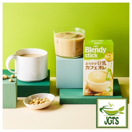 (AGF) Blendy Stick Mellow Soy Milk Cafe Au Lait Instant Coffee - Package and brewed in cup