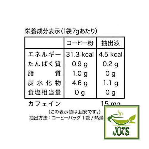 AVANCE Kunitaro Delicious Decaffeinated Drip Coffee - Nutrition information