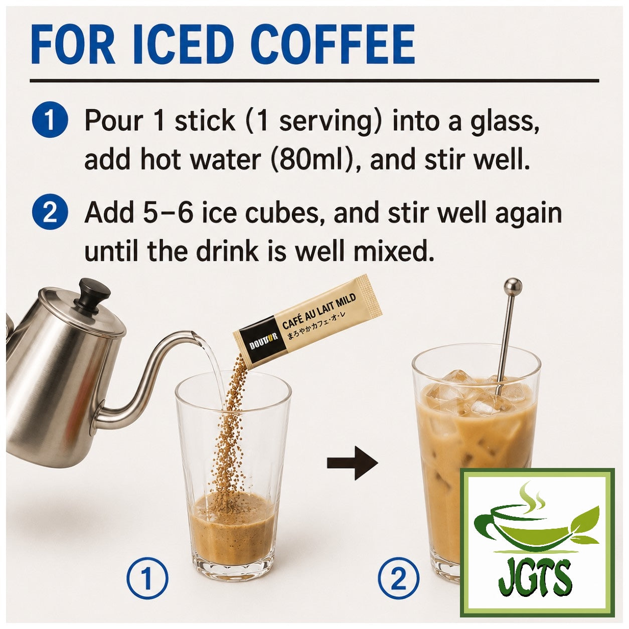 Doutor Cafe Au Lait Mild Instant Coffee - Instructions to prepare iced Cafe Au Lait (E)