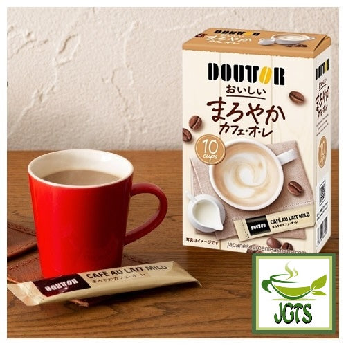 Doutor Cafe Au Lait Mild Instant Coffee 10 Sticks - One stick with cup