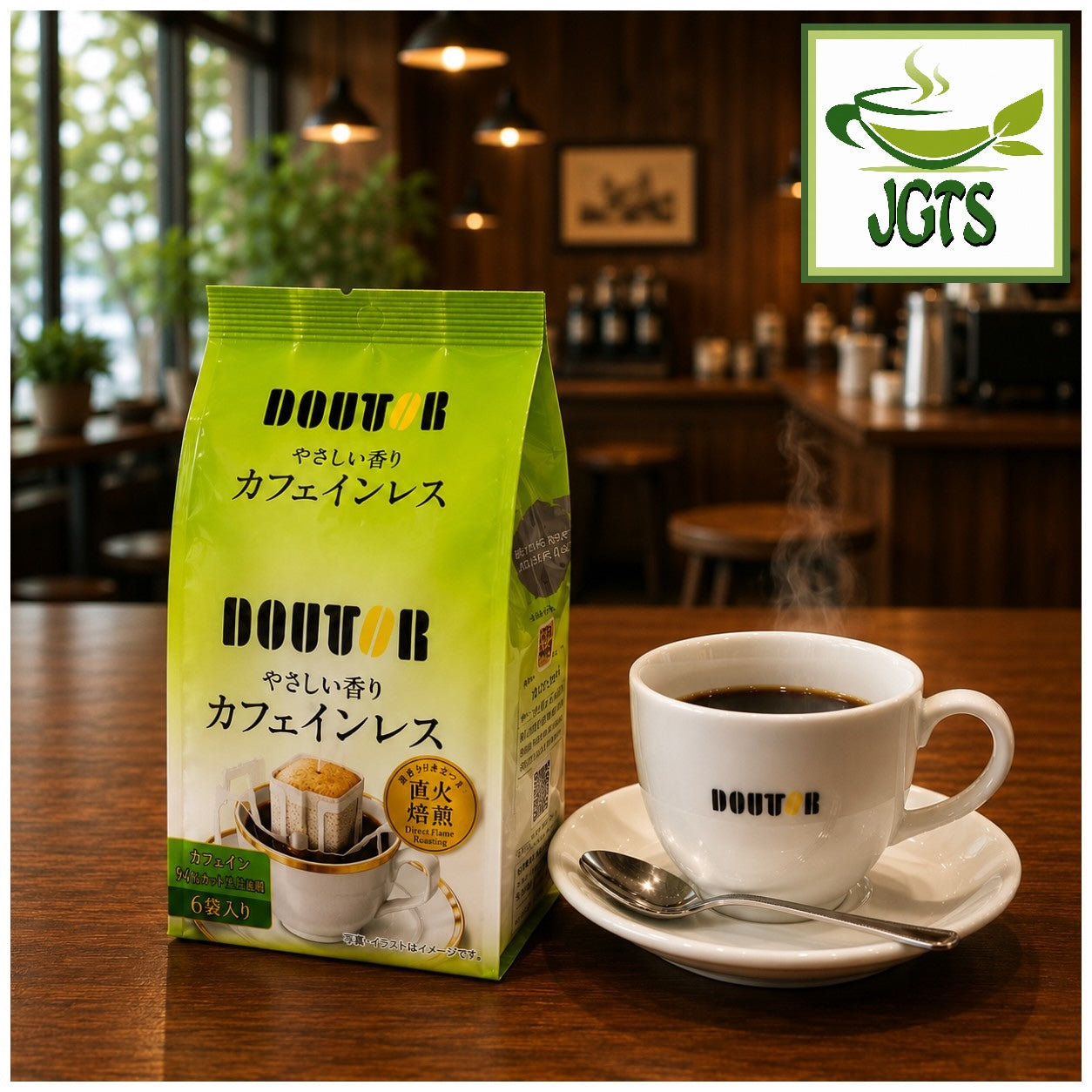 Doutor Mild Aroma Caffeine-free Drip Coffee - Fresh brewed in cup with package