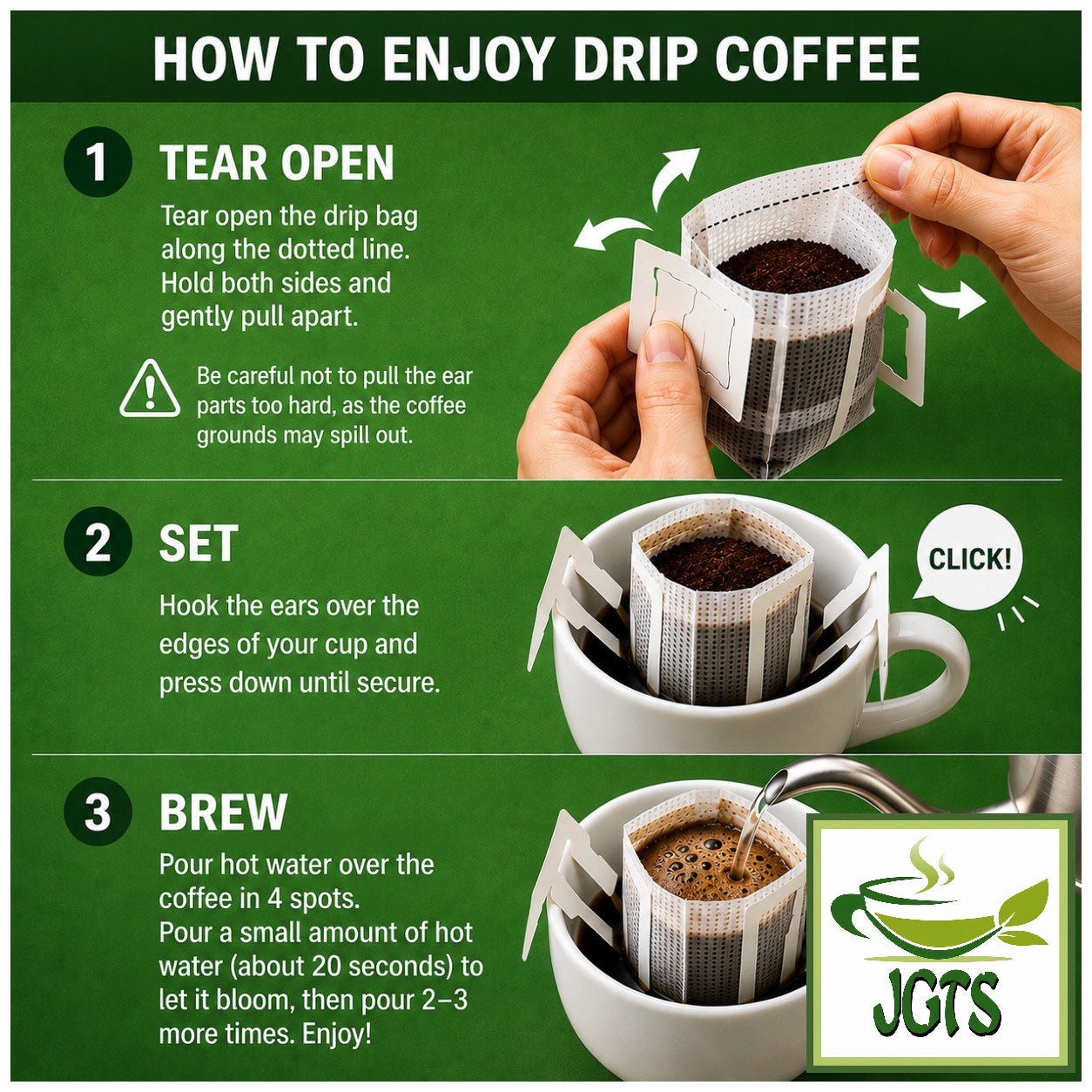 Doutor Mild Aroma Caffeine-free Drip Coffee - Instructions to drip brew coffee packets (E)