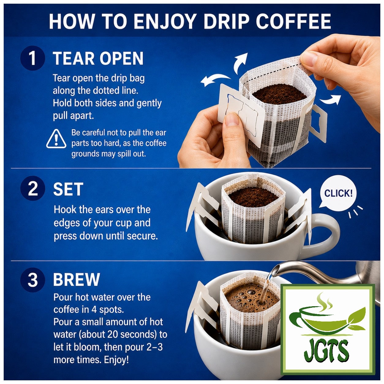 Doutor Rich and Deep Aromatic Blend Drip Coffee - Instructions to drip brew coffee packets (E)