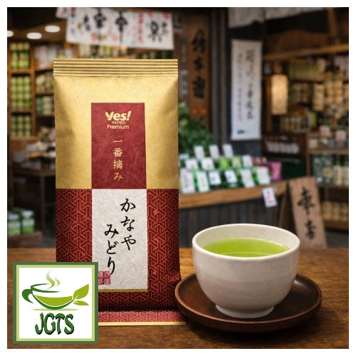 First Harvest Kanaya Midori - Package and cup of tea at teashop
