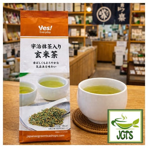 GENMAICHA (Brown rice tea) with UJI MATCHA - Package cup of tea at teashop