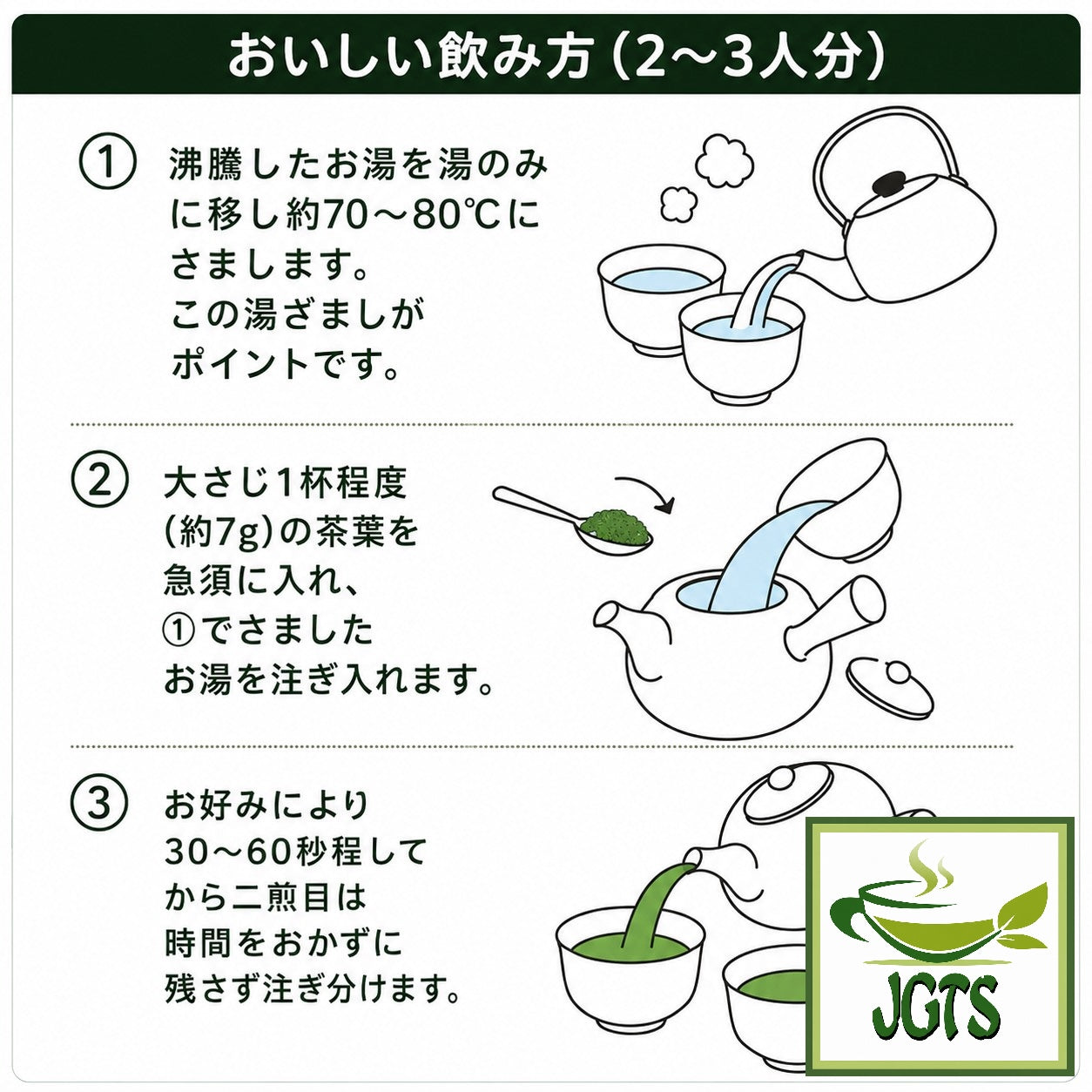Harada - Shizuoka Green Tea (100 grams) - Instructions to brew