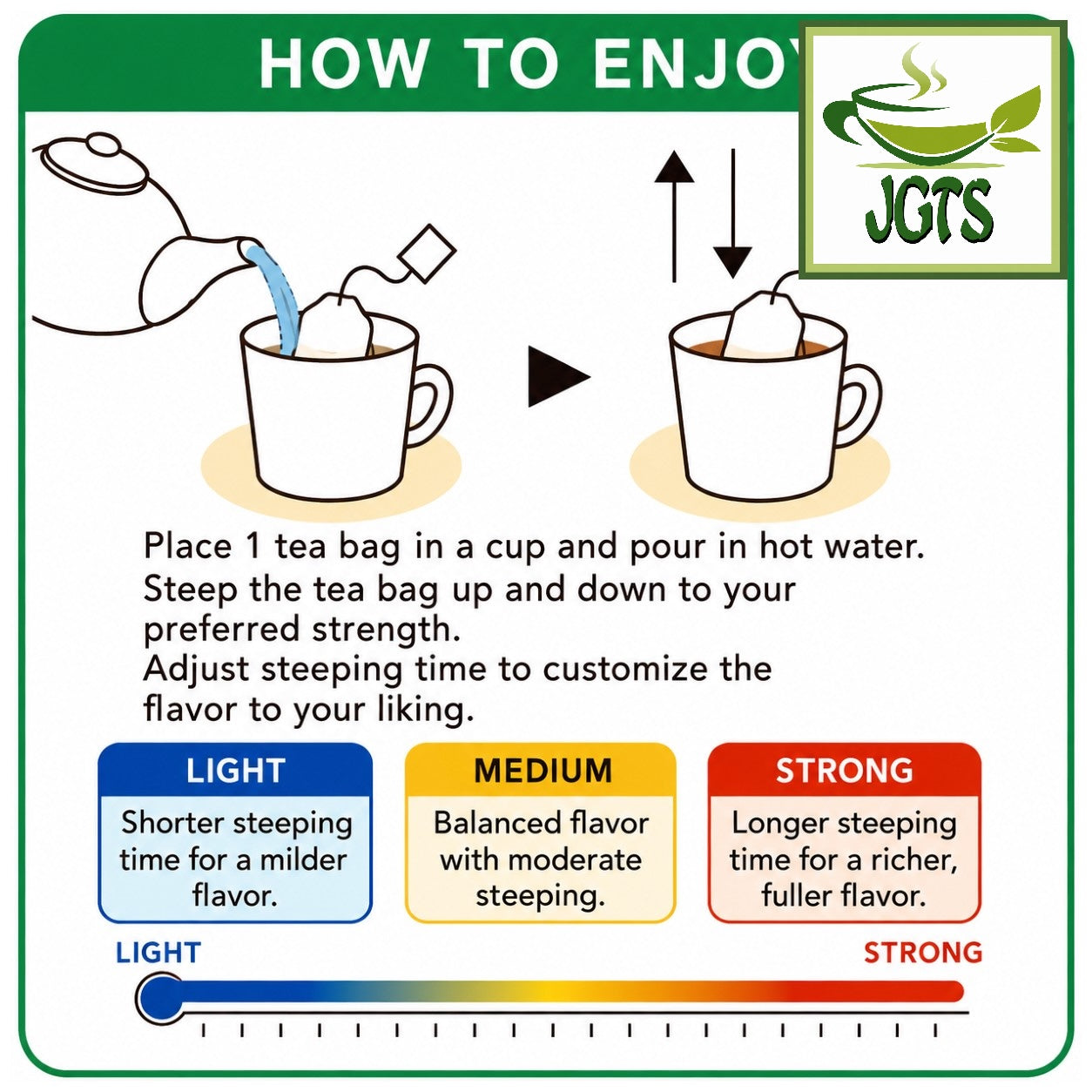 Harada Yabukita Blend Tokuyo Houjicha - Instructions to brew (E)