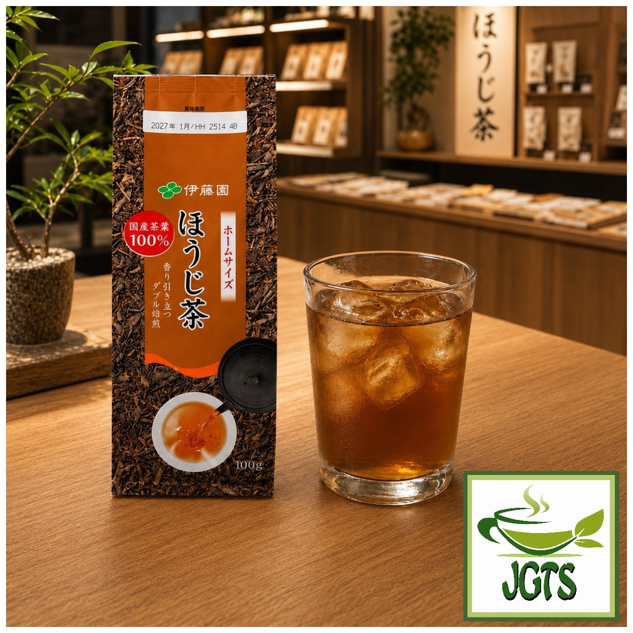 (ITO EN) Home Size Roasted Green Tea Houjicha - Product and iced Houjicha