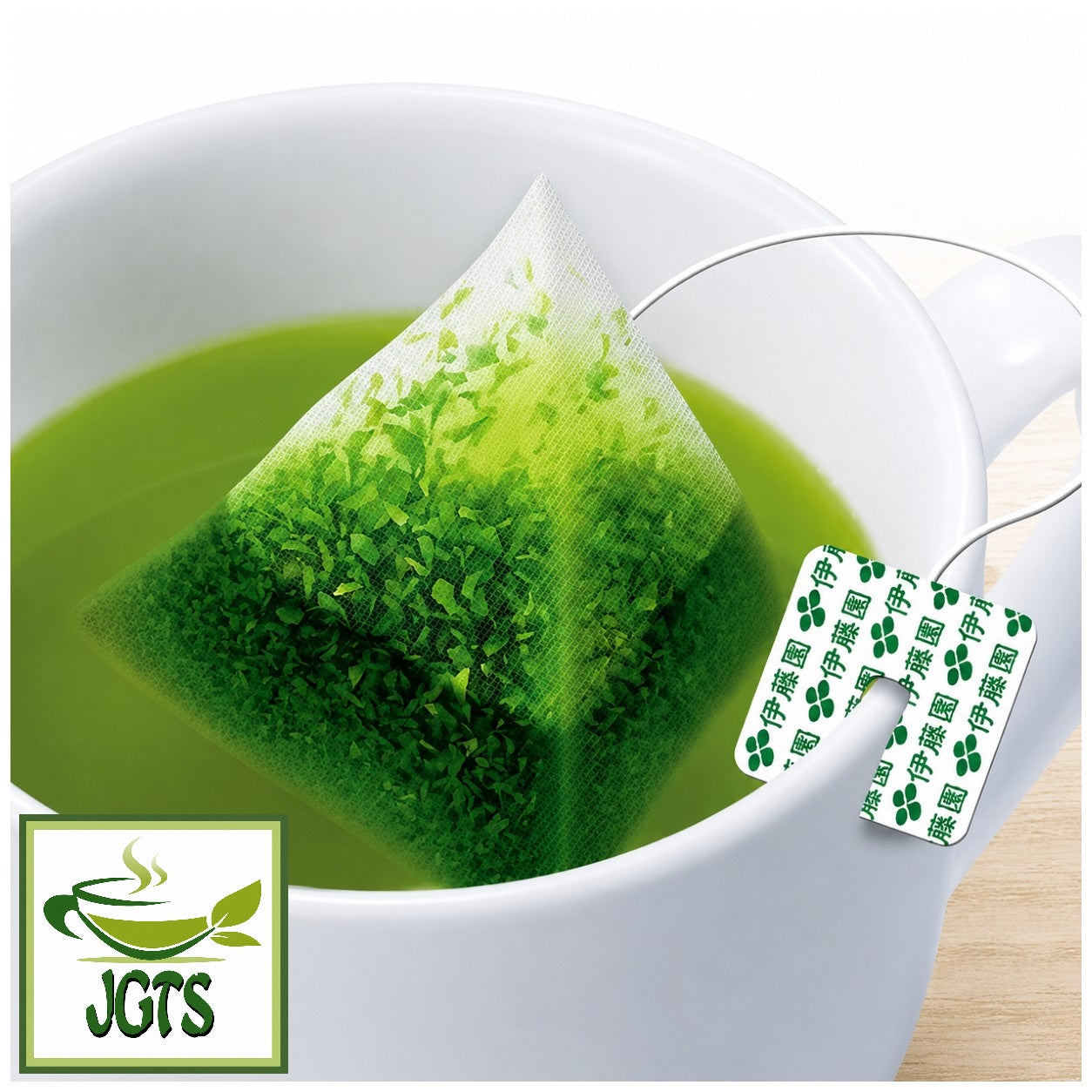 (ITO EN) Matcha Green Tea Premium Tea Bags 20 Pack - One individual tea bag in cup