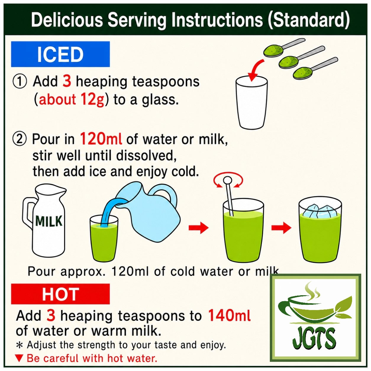 (ITO EN) Matcha Green Tea Sweet Matcha Powder - Instructions to make sweet matcha (E)