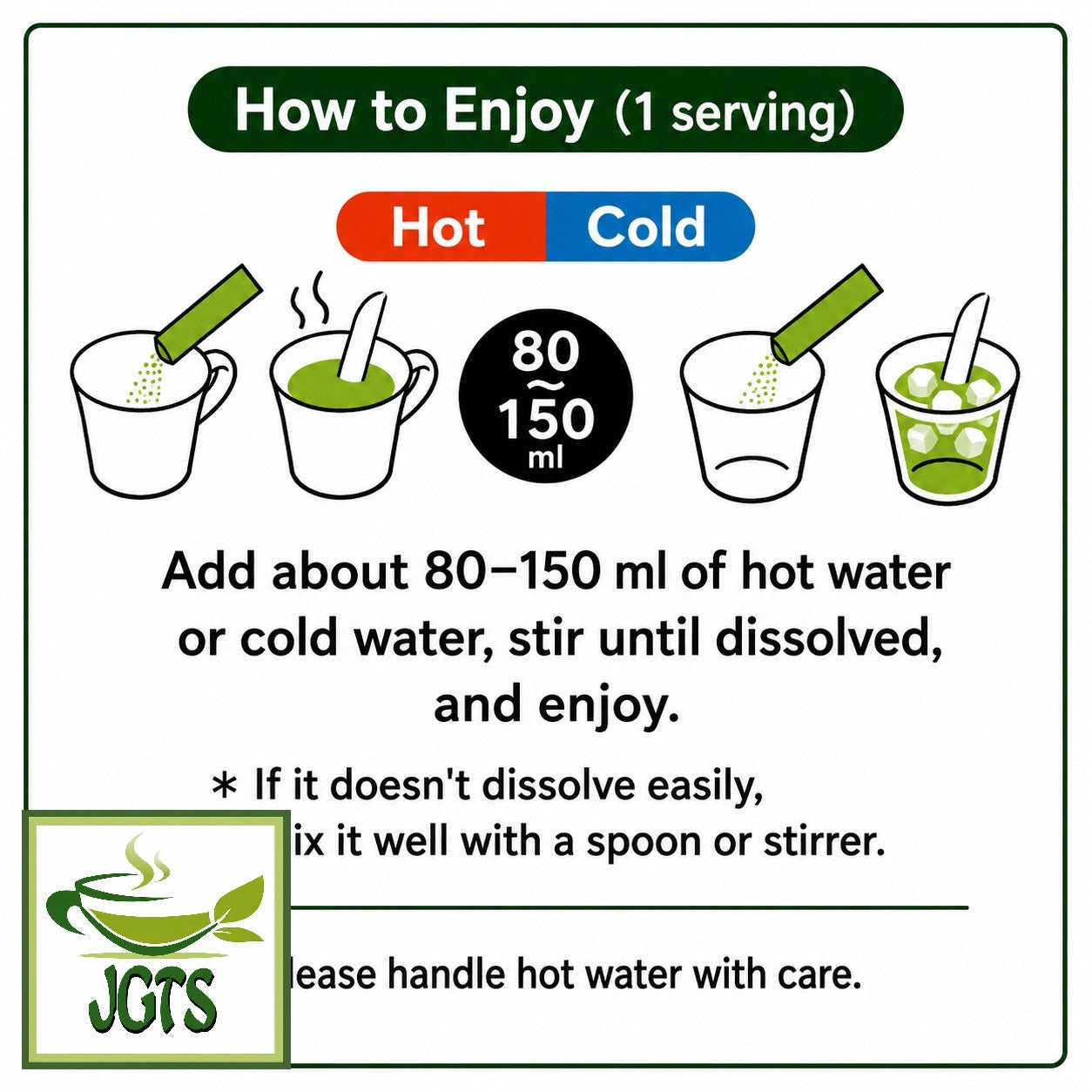 (Iyemon) Instant Ryokucha Green Tea Sticks with Matcha - Instructions to brew (E)