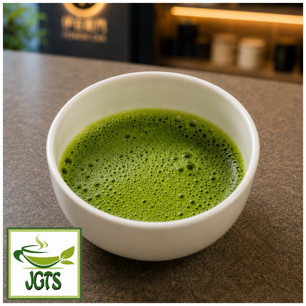(Iyemon) Stone Ground Uji Matcha - A bowl of whisked matcha