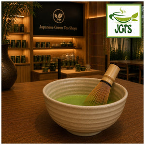 (Iyemon) Stone Ground Uji Matcha - Bowl of matcha served at a tea shop