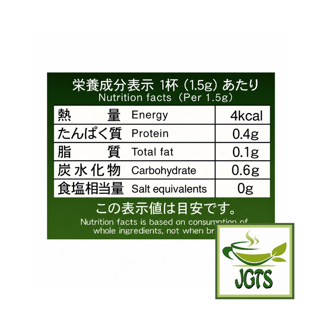 (Iyemon) Stone Ground Uji Matcha - Nutrition information