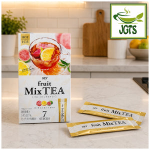 (KEY) Coffee FruiTEA Palette Fruit Mix Tea 7 Sticks - Package and sticks Photograph