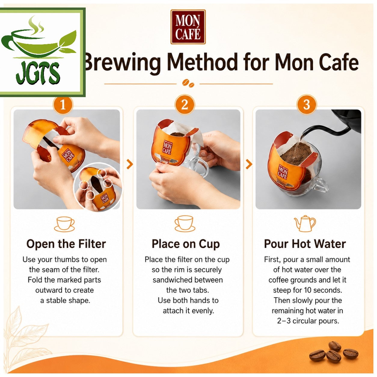 Kataoka - Drip Coffee Mon Cafe Mocha Blend - Instructions to brew moncafe coffee